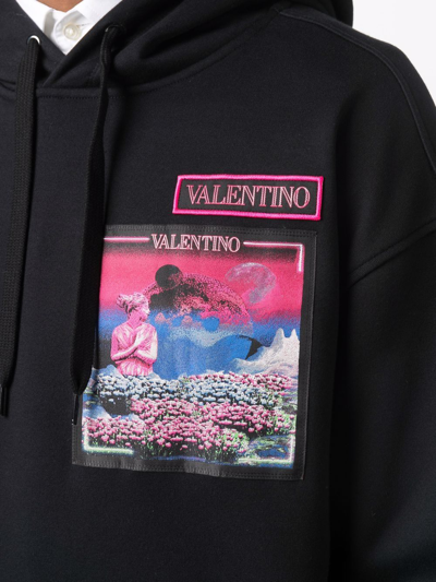 Shop Valentino Print Hoodie In Black