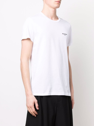 Shop Balmain Logo Print Cotton T-shirt In White