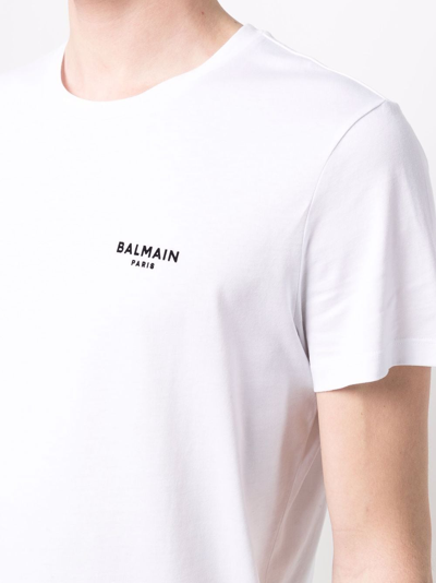 Shop Balmain Logo Print Cotton T-shirt In White