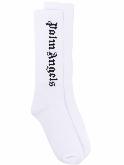 Shop Palm Angels Logo Socks In White