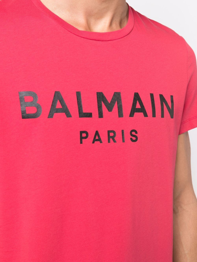 Shop Balmain Logo Cotton T-shirt In Red