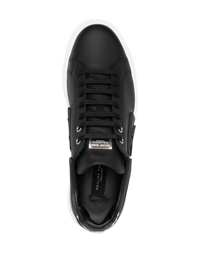 Shop Philipp Plein Logo Leather Sneakers In Black