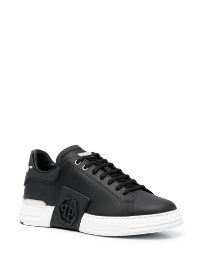 Shop Philipp Plein Logo Leather Sneakers In Black