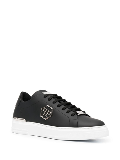 Shop Philipp Plein Leather Sneakers In Black