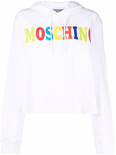 Shop Moschino Cotton Logo Print Hoodie In White