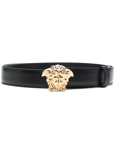 Shop Versace Logo Belts In Black