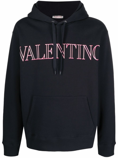 Shop Valentino Logo Cotton Hoodie In Blue