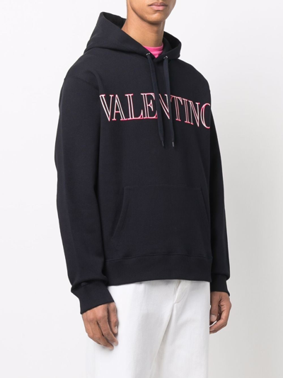 Shop Valentino Logo Cotton Hoodie In Blue