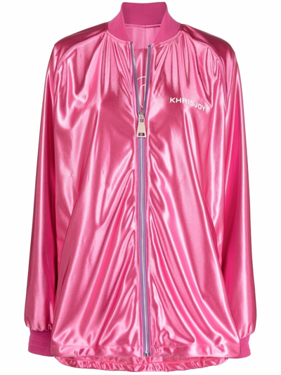 Shop Khrisjoy Tracksuit Satin Jacket In Pink