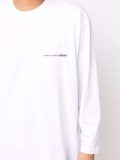 Shop Comme Des Garçons Shirt Cotton Long Sleeve Logo T-shirt In White