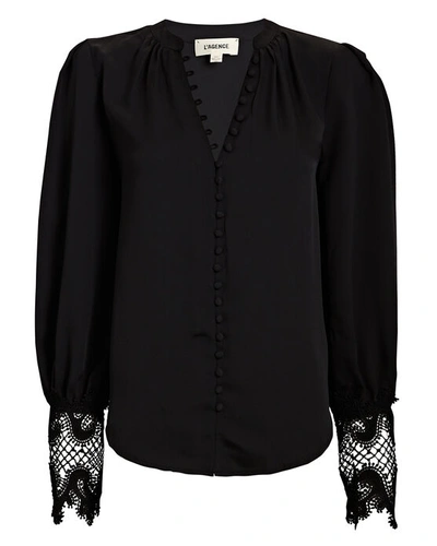 Shop L Agence Ava Lace Cuff Blouse In Black