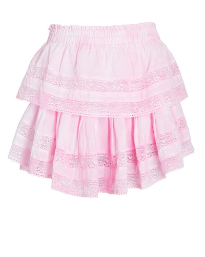 Shop Loveshackfancy Tie Dye Ruffle Cotton Mini Skirt In Pink