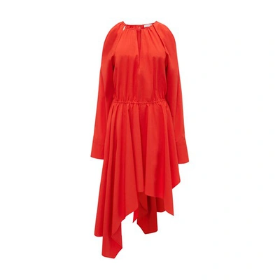 Shop Jw Anderson Slit Detail Asymmetric V Neck Dress In Red