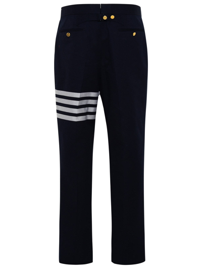 Shop Thom Browne Blue Cotton 4bar Pants In Navy