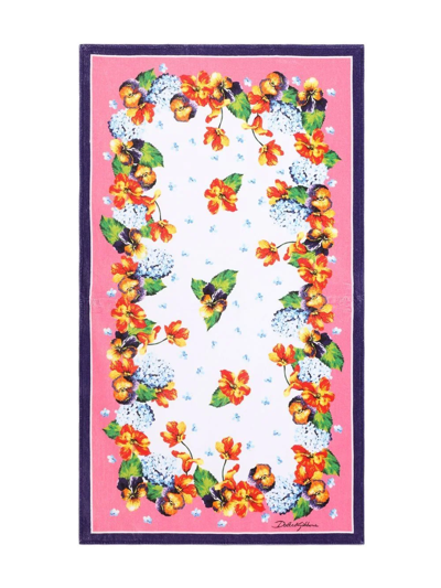 Shop Dolce & Gabbana Ortensia Print Beach Towel In White