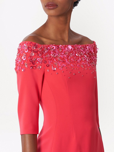 Shop Carolina Herrera Sequin-embellished Off-shoulder Dress In Red