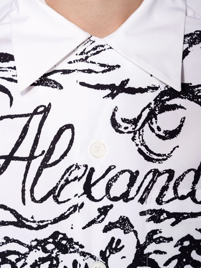 Alexander Mcqueen Blake Illustration Print Cotton Camp Shirt In White