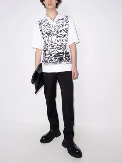 Alexander Mcqueen Blake Illustration Print Cotton Camp Shirt In White