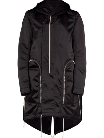 Shop Rick Owens Bauhaus Satin-effect Hooded Parka In Black