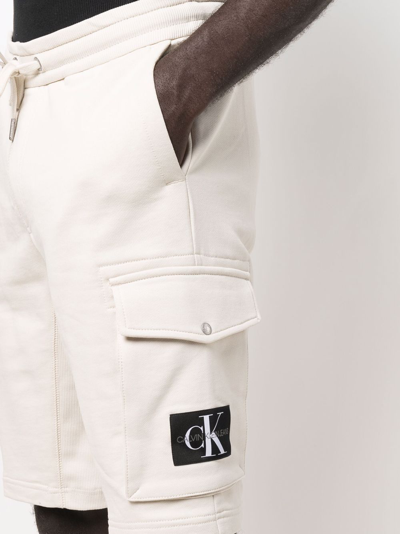 Shop Calvin Klein Jeans Est.1978 Drawstring Cotton Shorts In Neutrals