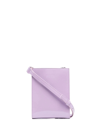 Shop Msgm Embossed Logo Pouch Bag In Purple