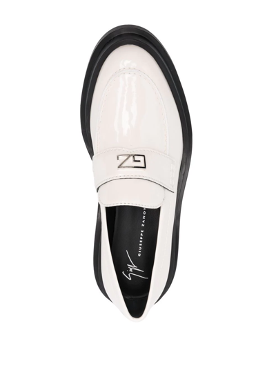Shop Giuseppe Zanotti Logo-plaque Leather Loafers In Neutrals