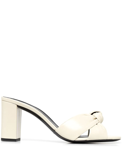 Shop Saint Laurent Bianca 60mm Knot-detail Mule Sandals In White