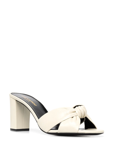 Shop Saint Laurent Bianca 60mm Knot-detail Mule Sandals In White