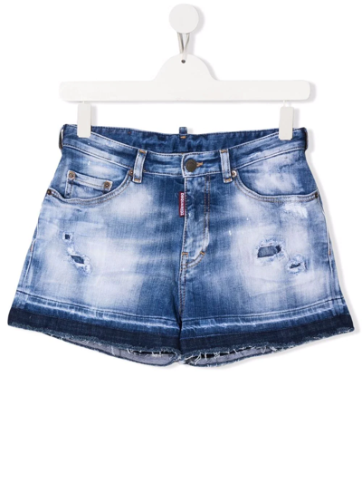 Shop Dsquared2 Teen Distressed-effect Denim Shorts In Blue