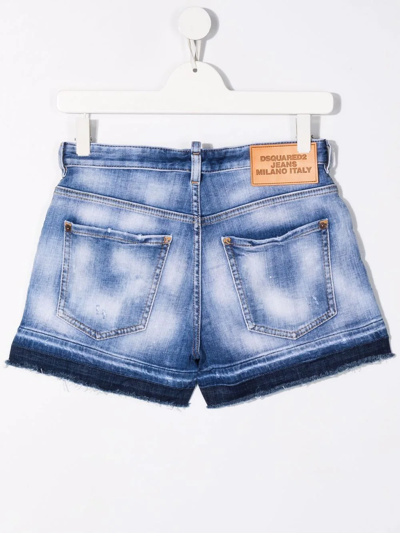 Shop Dsquared2 Teen Distressed-effect Denim Shorts In Blue