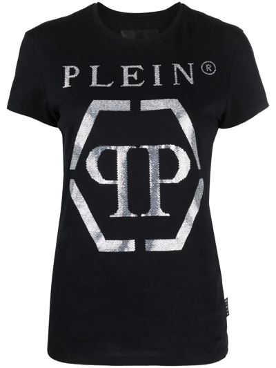 Shop Philipp Plein Logo-print Cotton T-shirt In Black