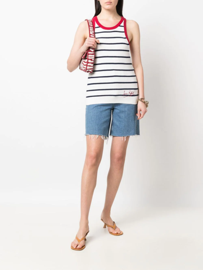 Shop Sonia Rykiel Embroidered-logo Striped Knitted Tank Top In White