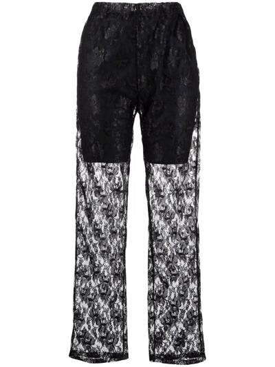 Shop Philosophy Di Lorenzo Serafini Floral Lace-overlay Trousers In Black