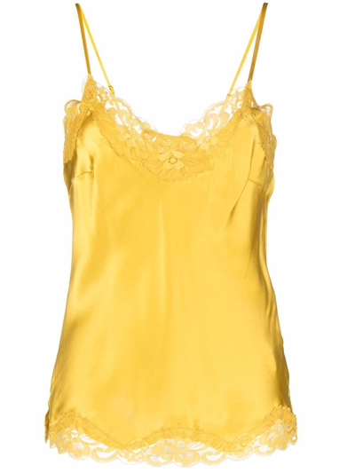 Shop Gold Hawk Lace-trim Silk Top In Yellow