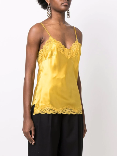Shop Gold Hawk Lace-trim Silk Top In Yellow