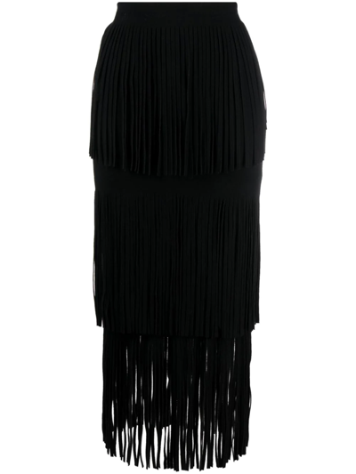 Shop Philosophy Di Lorenzo Serafini Fringed Teared Midi Skirt In Black