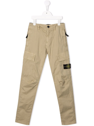Shop Stone Island Junior Slim-cut Cargo Trousers In Neutrals