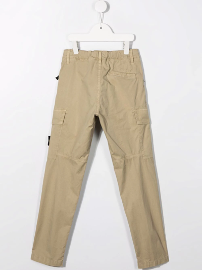 Shop Stone Island Junior Slim-cut Cargo Trousers In Neutrals