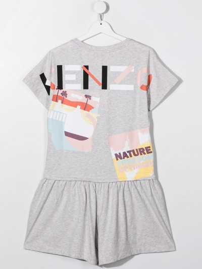 Shop Kenzo Teen Logo-print Playsuit In Grey