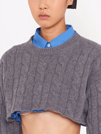 Shop Miu Miu Cable Knit Cropped Cashmere Jumper In Grey