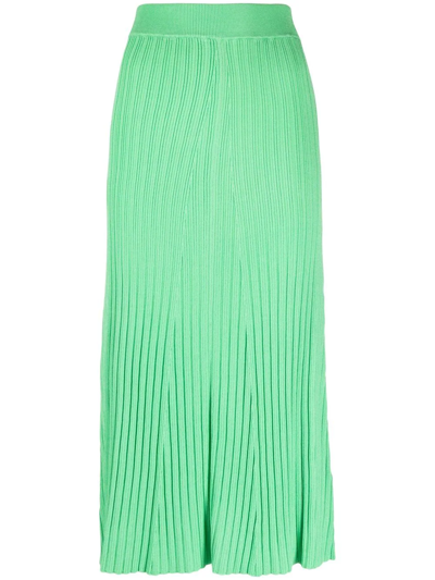 Remain Birger Christensen Charlie Womens Ribbed Calf Midi Skirt In Green