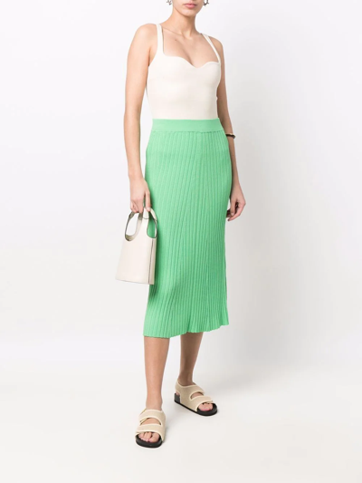 Remain Birger Christensen Charlie Womens Ribbed Calf Midi Skirt In Green