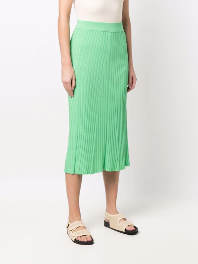 Remain Birger Christensen Charlie Womens Ribbed Calf Midi Skirt In Green
