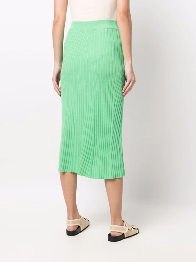 Remain Birger Christensen Charlie Womens Ribbed Calf Midi Skirt In Green