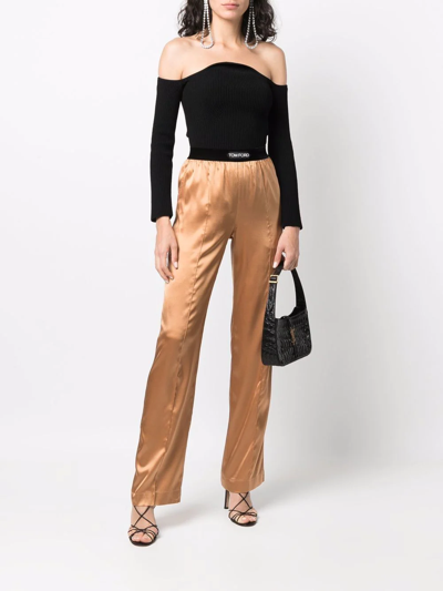 Shop Tom Ford Straight-leg Silk-blend Trousers In Orange