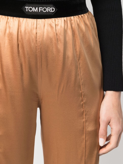 Shop Tom Ford Straight-leg Silk-blend Trousers In Orange