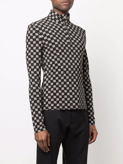 Misbhv Monogram Half-zip Longsleeve Black Lycra Long Sleeves T-shirt With Beige Monogram - Monogram Half-zi In Black