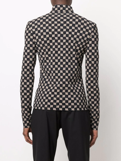 Misbhv Monogram Half-zip Longsleeve Black Lycra Long Sleeves T-shirt With Beige Monogram - Monogram Half-zi In Black