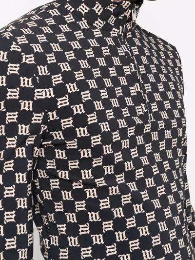 Misbhv Monogram Half-zip Longsleeve Black Lycra Long Sleeves T-shirt With Beige Monogram - Monogram Half-zi In Black