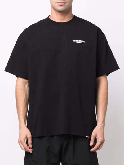 Shop Represent Logo Print Cotton T-shirt In Black